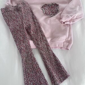 Zara Girls 5T Pink Sweatshirt & Maroon Floral Knit Flare Pants Set